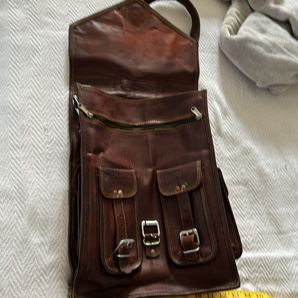 Unisex Brown Handmade Leather Backpack Satchel Convertable School Bag Purse - Picture 8 of 8